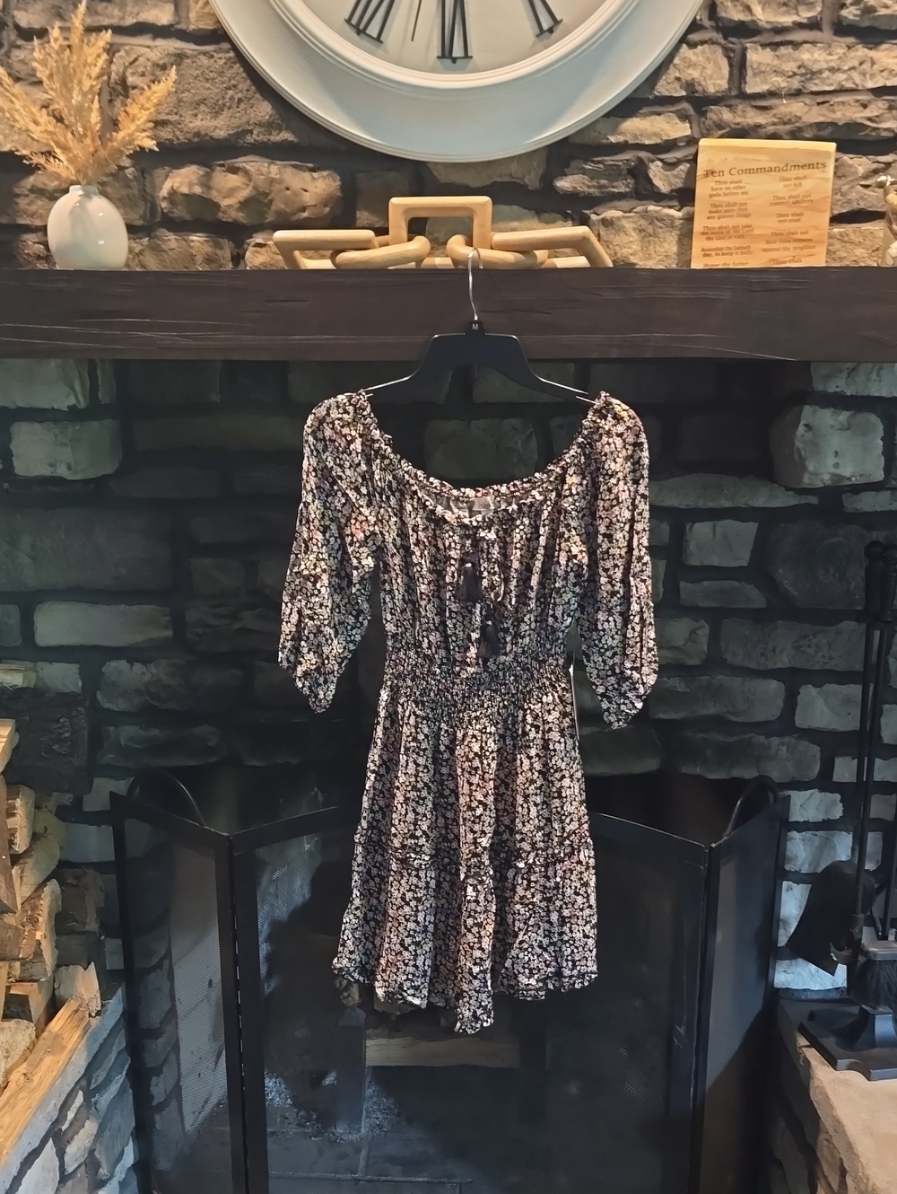 Justify Black Floral Midi Dress with Pink and White Accents